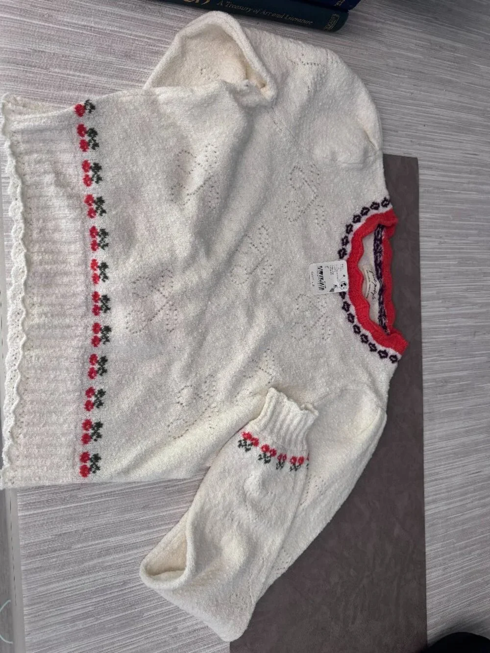 NWT Free People Tilly Cherry Pointelle Knit Crop Sweater